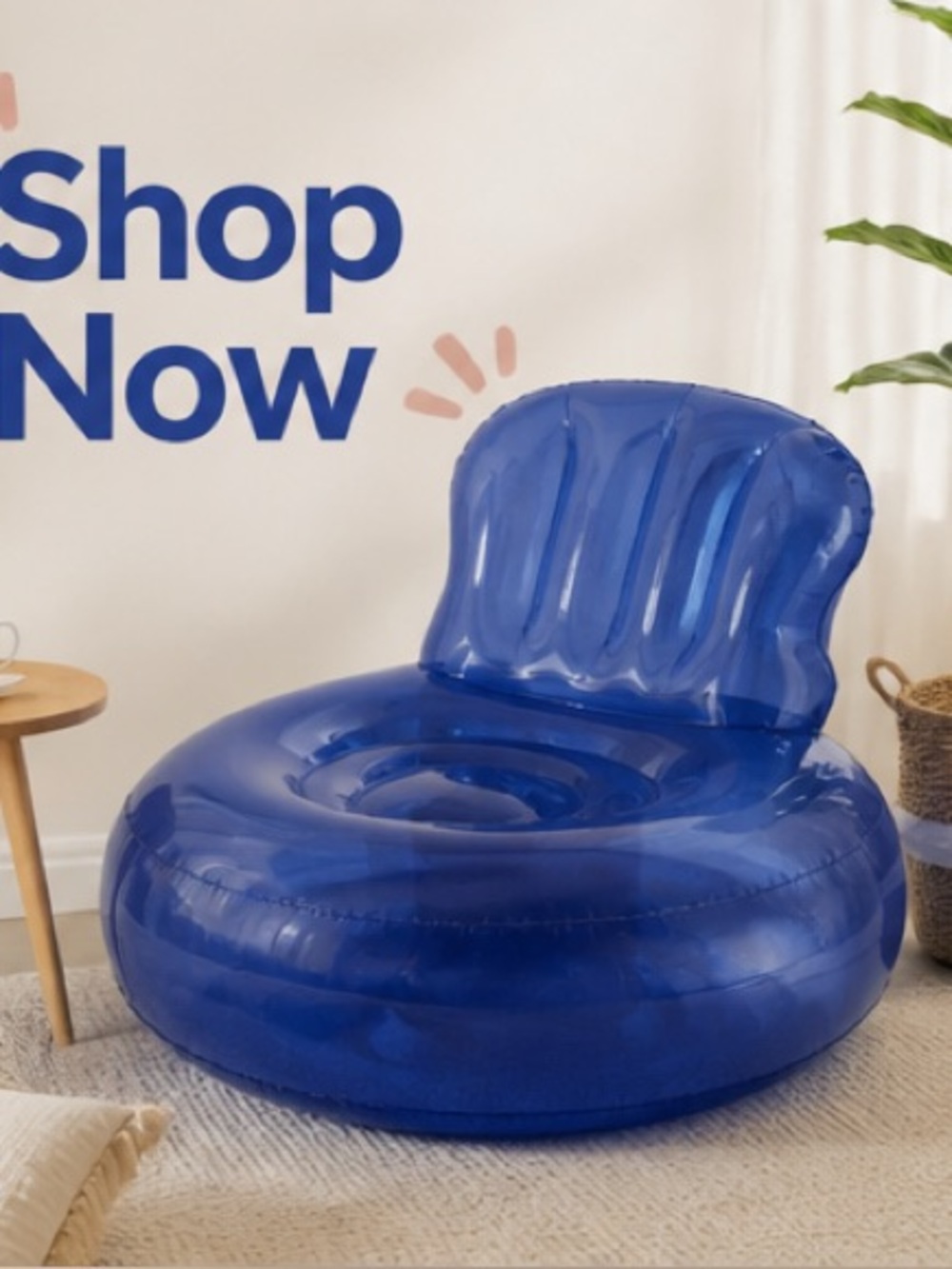 Inflatable Blue Lounge Chair with Backrest - Comfortable Pool & Party Seat